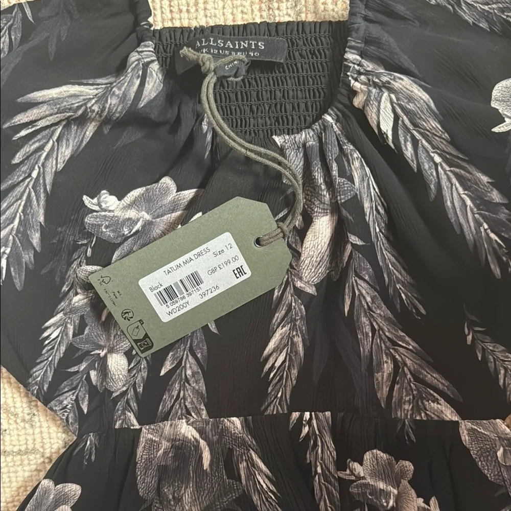 All Saints Black Floral Midi Dress - Picture 3 of 3